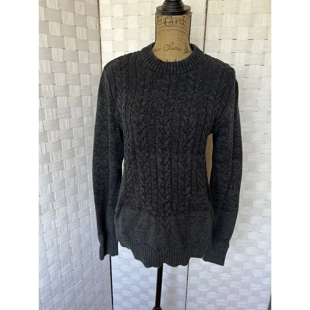 Women's‎ Express Cable Knit Grey And Black Cotton Crewneck Pullover Size M